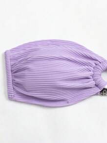 SHEIN Swim Summer Beach Ring Linked Bandeau High Waisted Bikini Set - Mauve Purple - View 4