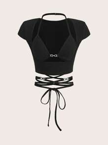 SHEIN ICON monocolore Top corto & Top bretelle sottile