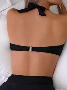 Swim Basics Mặt trước xoắn Đồ bơi Bikini Dây đeo cổ - màu đen - Xem 4