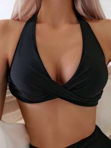 Swim Basics Mặt trước xoắn Đồ bơi Bikini Dây đeo cổ - màu đen - Xem 5