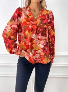 SHEIN Clasi In hoa Tay áo lồng đèn Áo sơ mi - Nhiều màu - Xem 6