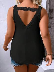 EMERY ROSE Plus Contrast Lace Tank Top - Black - View 2