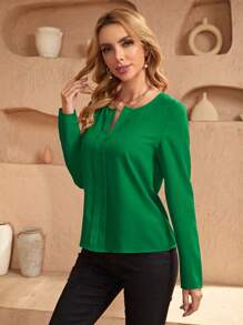 SHEIN Clasi 缺口領素色襯衫 - 綠色 - 查看 4