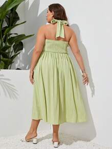 SHEIN VCAY Plus Tie Backless Halter Neck Dress - Green - View 2