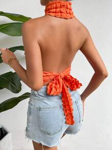 SHEIN Unity Chất rắn Không lưng Áo hai dây - trái cam - Xem 2