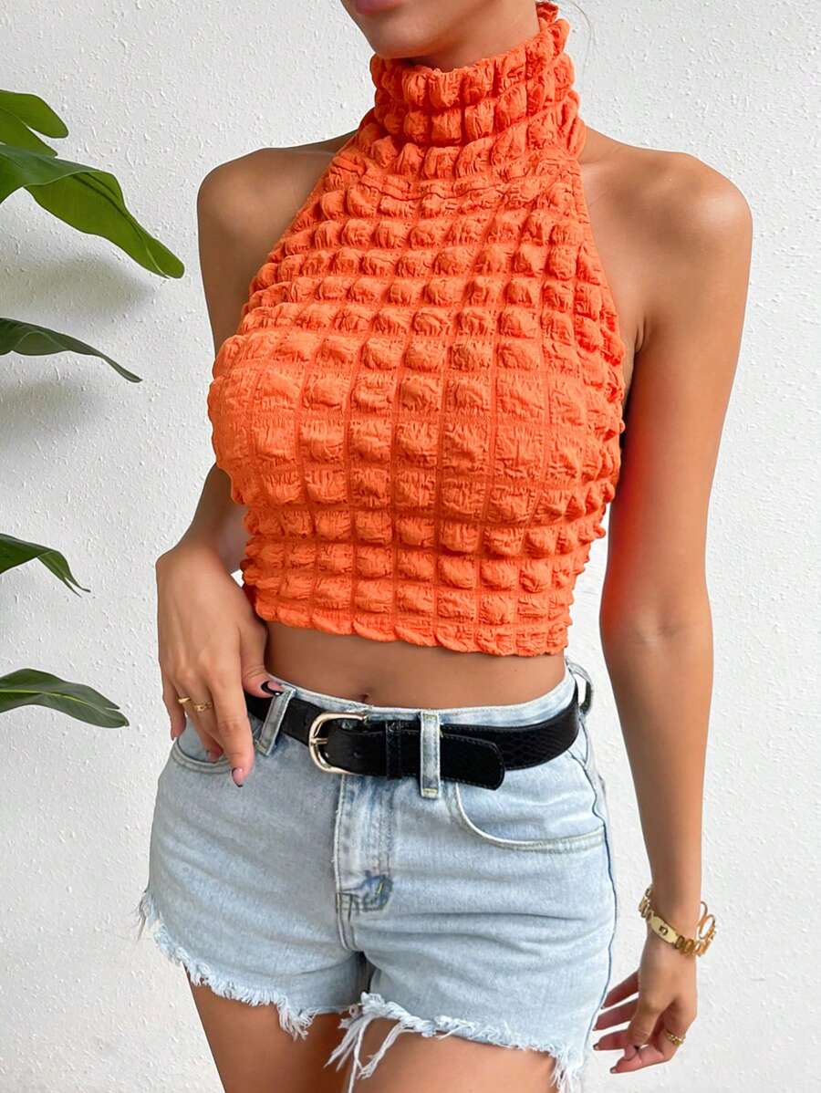 SHEIN Unity Chất rắn Không lưng Áo hai dây - trái cam - Xem 1