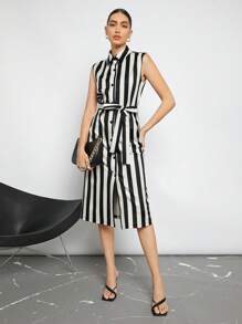 BizChic Robe Chemise À Rayures Ceinturé Vêtements De Travail