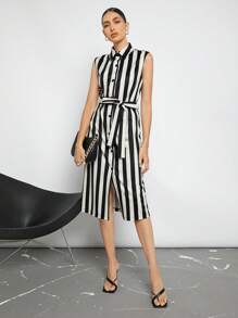 BizChic Robe Chemise À Rayures Ceinturé Vêtements De Travail