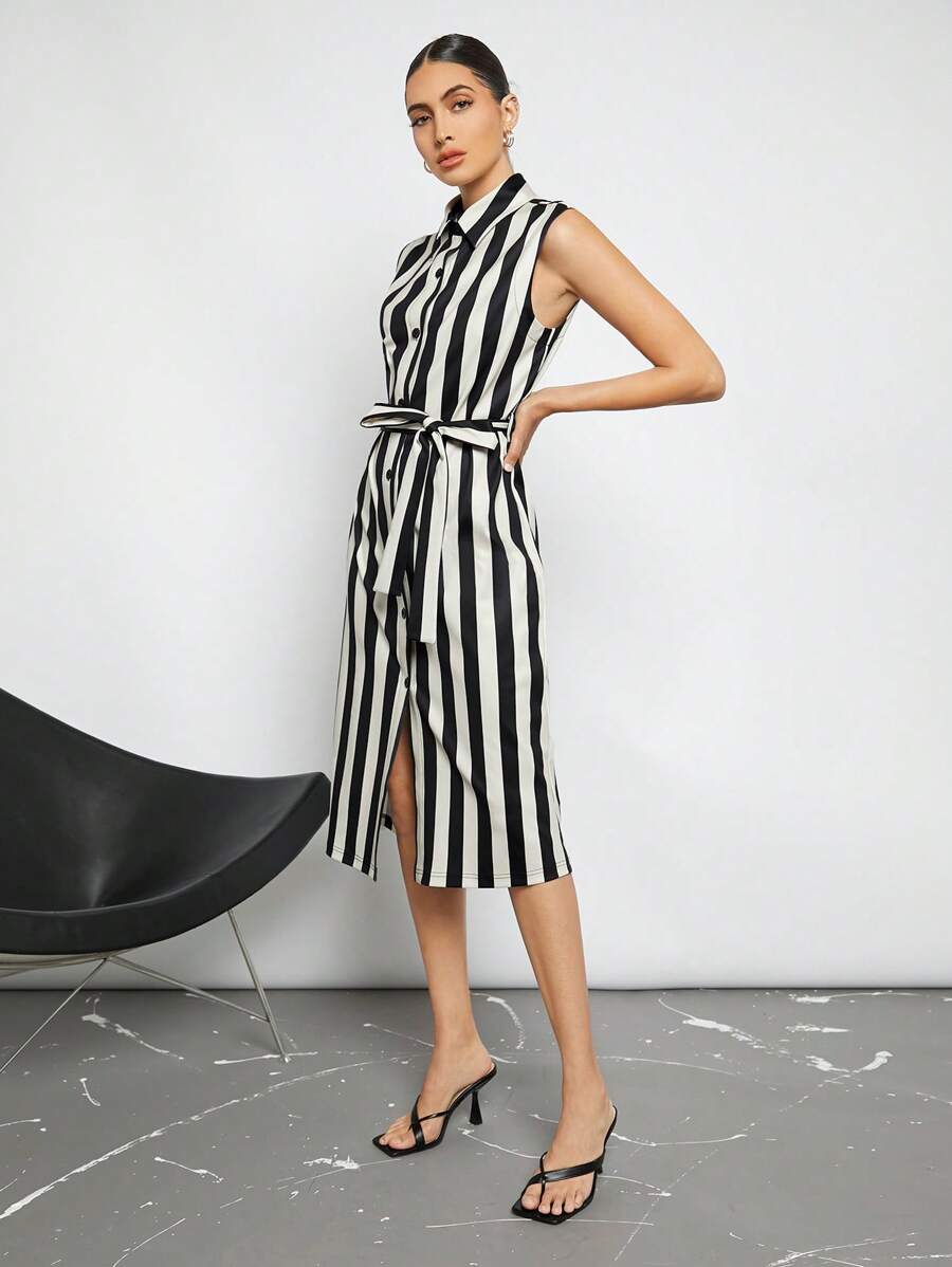 BizChic Robe Chemise À Rayures Ceinturé Vêtements De Travail