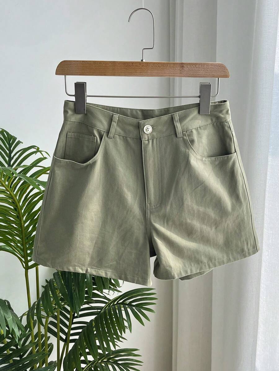 DAZY Shorts unicolor con bolsillo oblicuo - Verde militar - Ver 1