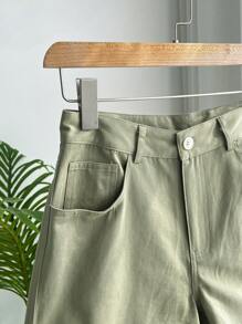 DAZY Shorts unicolor con bolsillo oblicuo - Verde militar - Ver 5