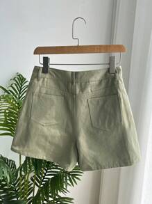 DAZY Shorts unicolor con bolsillo oblicuo - Verde militar - Ver 2