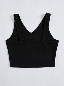 SHEIN Essnce 素色條紋針織短款背心 - 黑色 - 查看 2