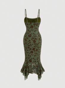 SHEIN MOD Vestido de tirantes con estampado floral pecho con fruncido bajo sirena - Multicolor - Ver 2