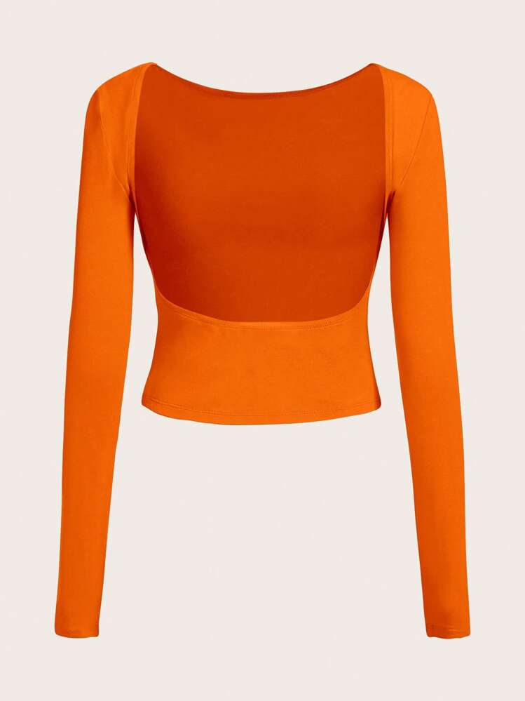 SHEIN BAE Chất rắn Không lưng Áo phông Crop - trái cam - Xem 2