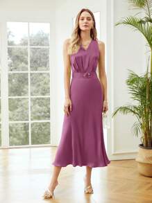 MOTF PREMIUM 腰帶褶邊魚尾連衣裙 - 紫色 - 查看 5