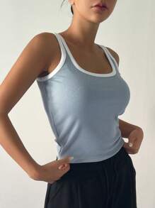 DAZY 对比色宽肩带背心 - 藍色 - 查看 1