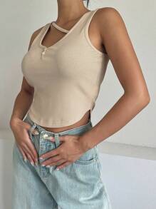 DAZY Áo khoác và áo lót dành cho xe tăng nữ Bất đối xứng Gân đan màu trơn Giải trí - Màu be - Xem 4