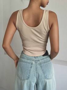 DAZY Áo khoác và áo lót dành cho xe tăng nữ Bất đối xứng Gân đan màu trơn Giải trí - Màu be - Xem 5