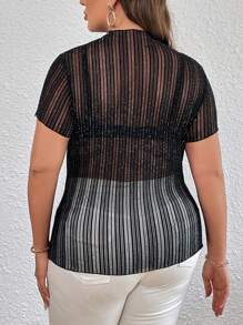 SHEIN Essnce Plus Striped Pattern Sheer Mesh Top Without Bra