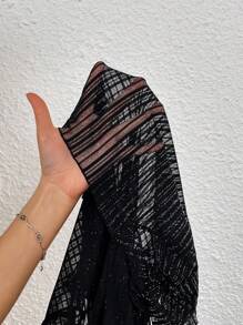 SHEIN Essnce Plus Striped Pattern Sheer Mesh Top Without Bra