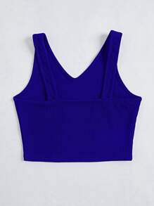 SHEIN Essnce 素色條紋針織短款背心 - 藍色 - 查看 2