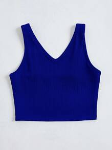 SHEIN Essnce 素色條紋針織短款背心 - 藍色 - 查看 3