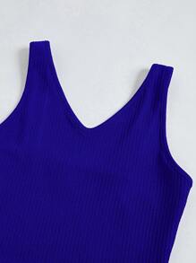 SHEIN Essnce 素色條紋針織短款背心 - 藍色 - 查看 4