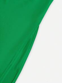 SHEIN EZwear 素色條紋針織背心連衣裙 - 綠色 - 查看 4