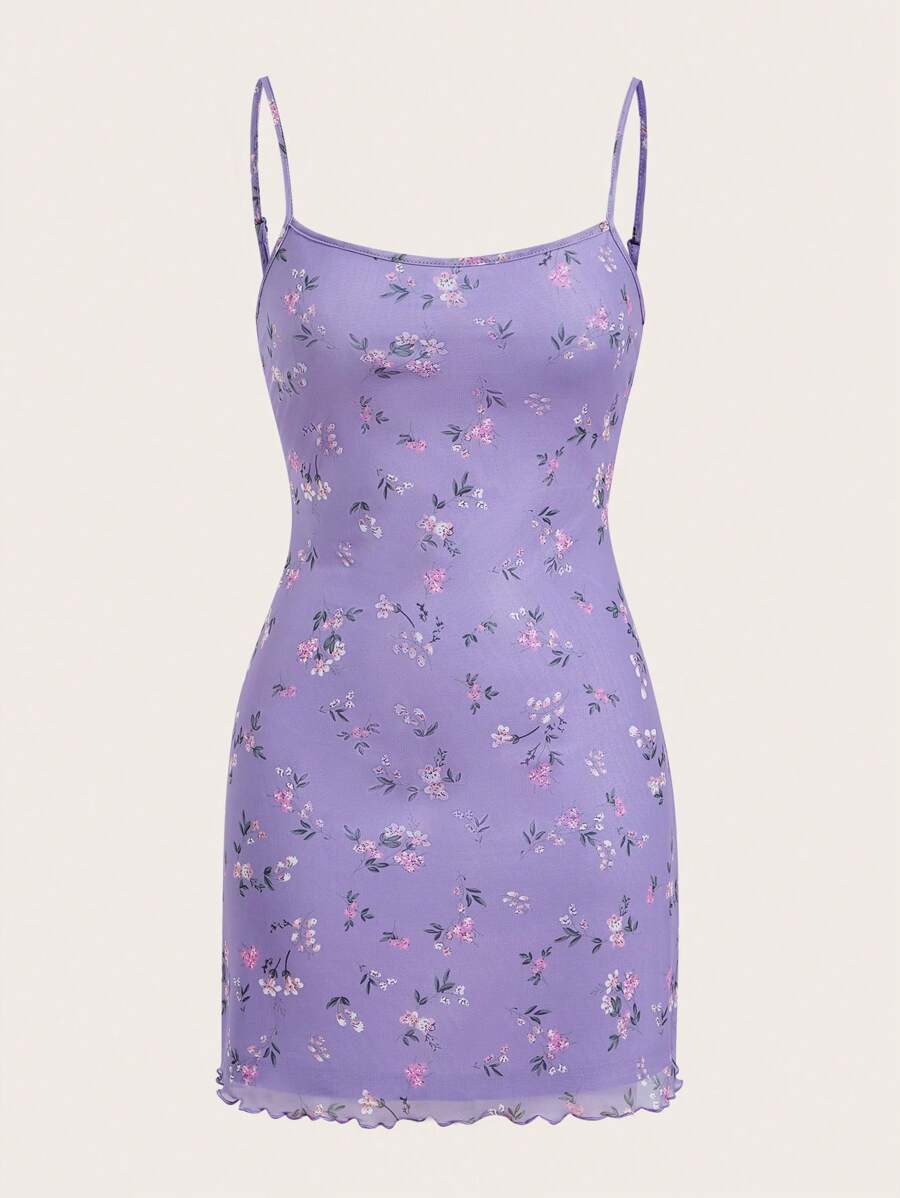 SHEIN EZwear Đầm Xù nhỏ Họa tiết hoa Boho - Màu Lilac Tím - Xem 1