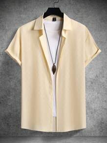 Manfinity Homme 男士素色前排扣襯衫 - 杏色 - 查看 2