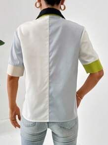 SHEIN Essnce Colourblock Patched Pocket Shirt - Multicolor - View 2