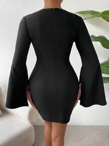 SHEIN Privé Tách tay áo Váy bodycon - màu đen - Xem 4