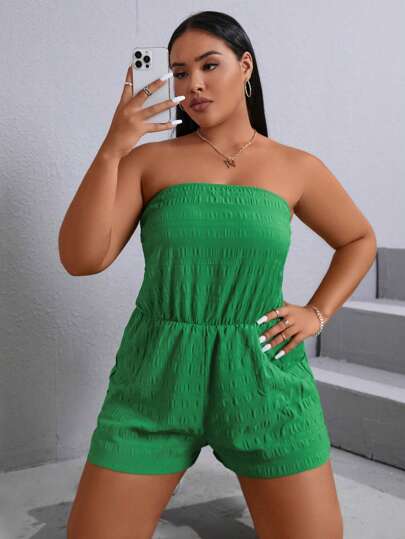 SHEIN Essnce 大碼素色抹胸連體短褲