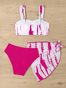 少女扎染荷叶边比基尼套装 配沙滩裙 夏日海滩 - 彩色 - 查看 2