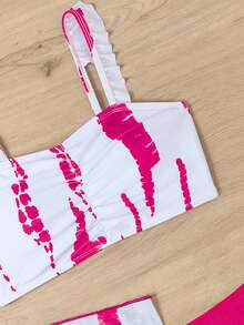 少女扎染荷叶边比基尼套装 配沙滩裙 夏日海滩 - 彩色 - 查看 3