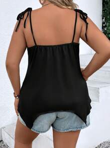 SHEIN LUNE Hơn In Toàn bộ Cà vạt vai Viền không đối xứng Cami ngọn - màu đen - Xem 2