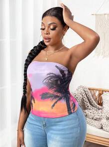 SHEIN SXY Hơn Bản in nhiệt đới Ống ngọn - Nhiều màu - Xem 3