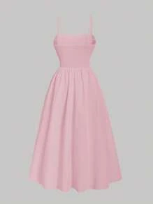 SHEIN MOD 素色褶邊吊帶洋裝 - 淺粉色 - 查看 2