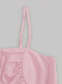 SHEIN MOD 素色褶邊吊帶洋裝 - 淺粉色 - 查看 3