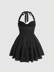 SHEIN MOD Solid Ruched Bust Ruffle Hem Halter Dress