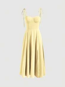 SHEIN MOD Chất rắn Cà vạt vai Váy Dây - Màu vàng - Xem 1