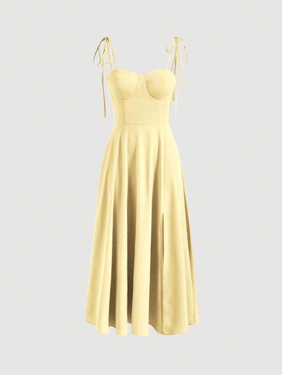 SHEIN MOD Chất rắn Cà vạt vai Váy Dây - Màu vàng - Xem 1