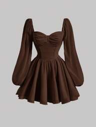 SHEIN MOD Fermuar Dantelli Göğüs Sade Gündelik Kadın Elbiseler