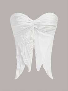 SHEIN ICON 前扭結不對稱下擺抹胸上衣 - 白色 - 查看 1