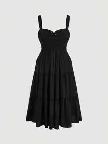 SHEIN MOD Hơn Lace lên phía trước Xù Hoa Sen Váy Dây - màu đen - Xem 2