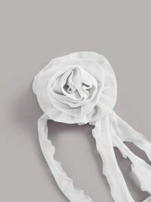 SHEIN MOD 立體花卉繞頸短上衣 - 白色 - 查看 3