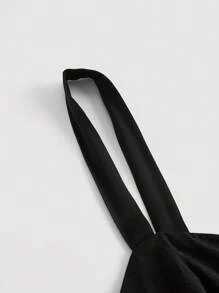 SHEIN MOD Hơn Lace lên phía trước Xù Hoa Sen Váy Dây - màu đen - Xem 3