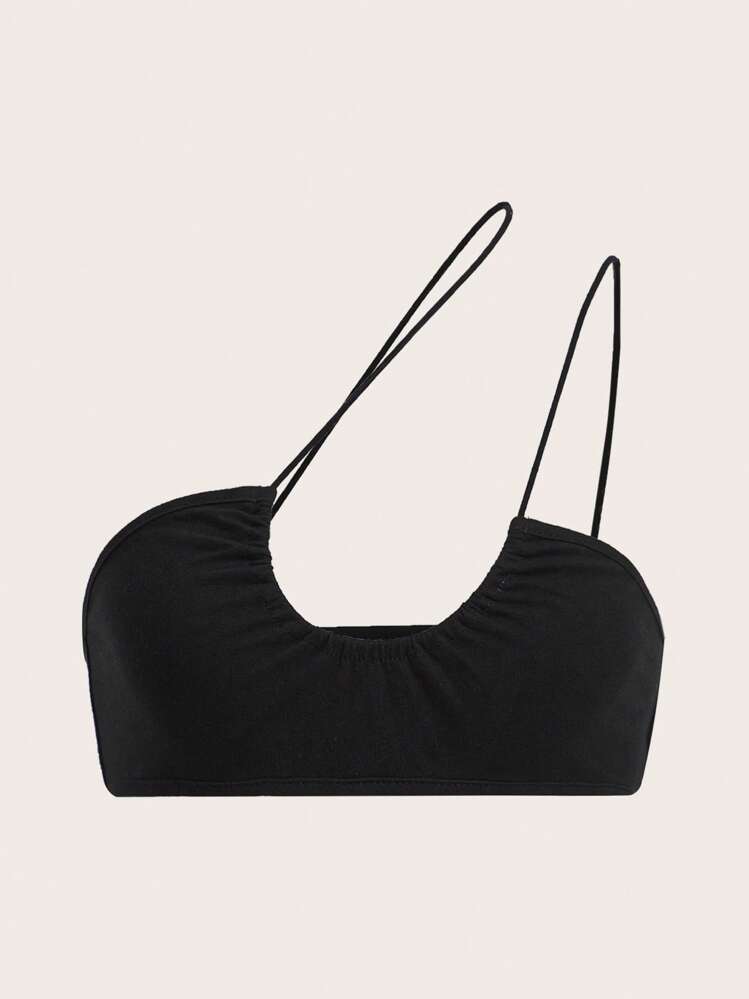 SHEIN ICON One Shoulder Crop Top - Black - View 1