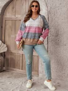 SHEIN LUNE Plus Colourblock Raglan Sleeve Sweatshirt - Multicolor - View 5